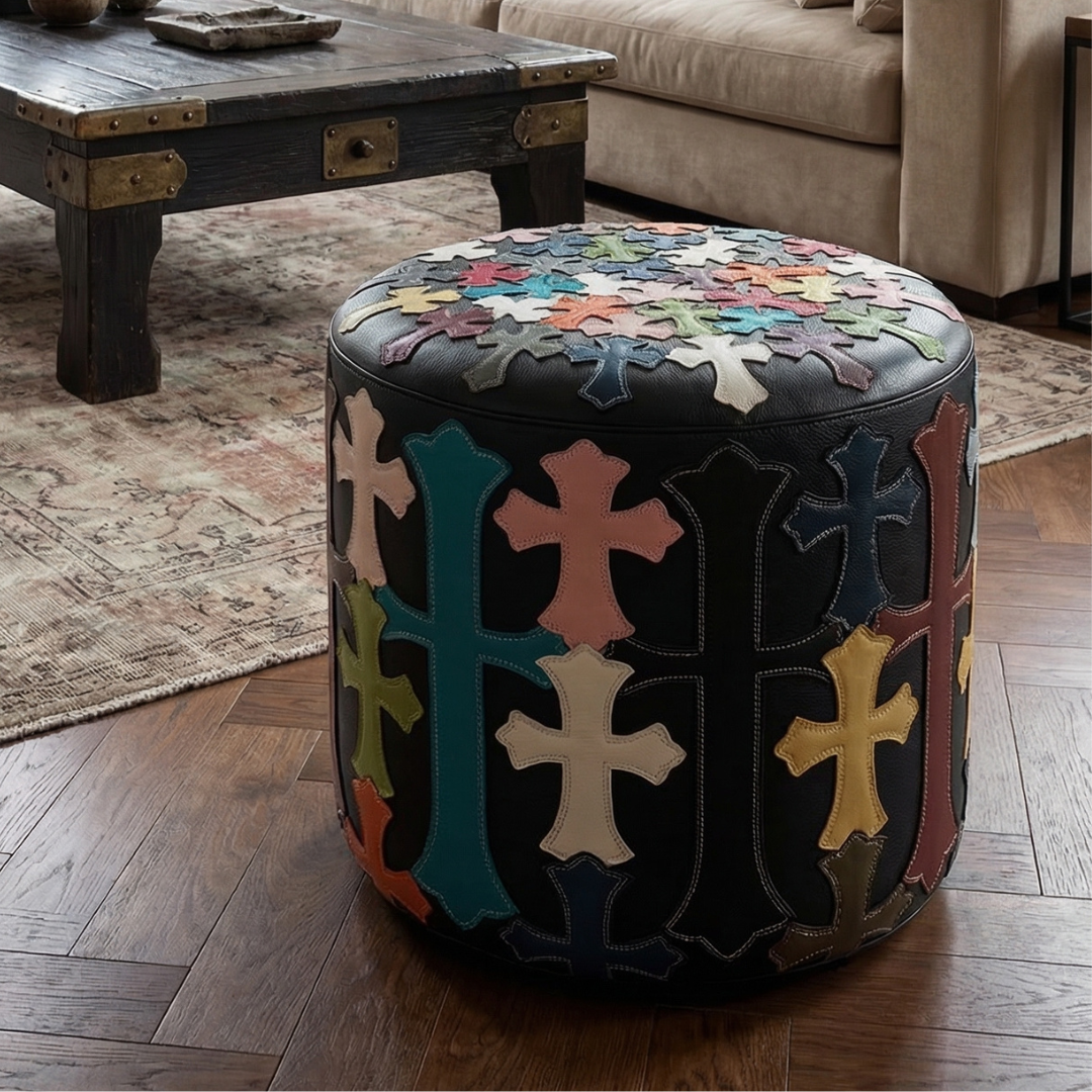 Rebel_Accent_Stool_Handcrafted_Leather_Ottoman_with_Gothic_Cross_Motif2