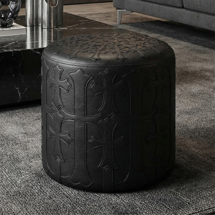 Rebel_Accent_Stool_Handcrafted_Leather_Ottoman_with_Gothic_Cross_Motif3