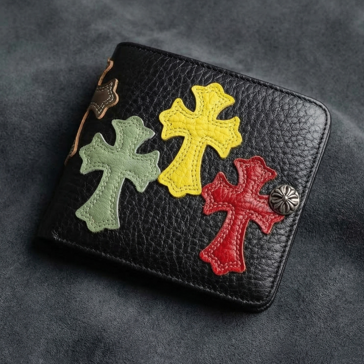 Rebel Heirloom Wallet: Handcrafted Gothic Cross Leather Billfold3