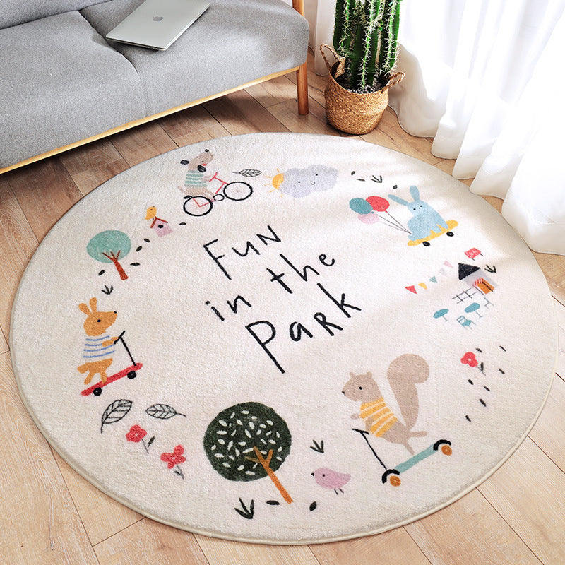 Round Kids Rug – Soft and Machine Washable Play Mat for Nursery or Playroom 0