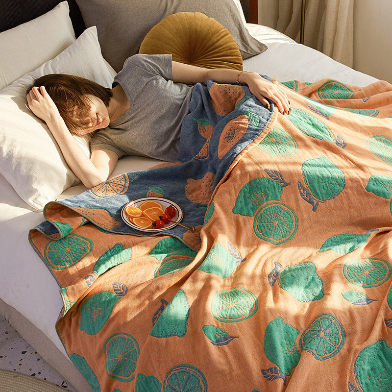 Santara Quilted Cotton Throw Blanket with Citrus Pattern – Reversible Boho Style for Cozy Home Decor 1
