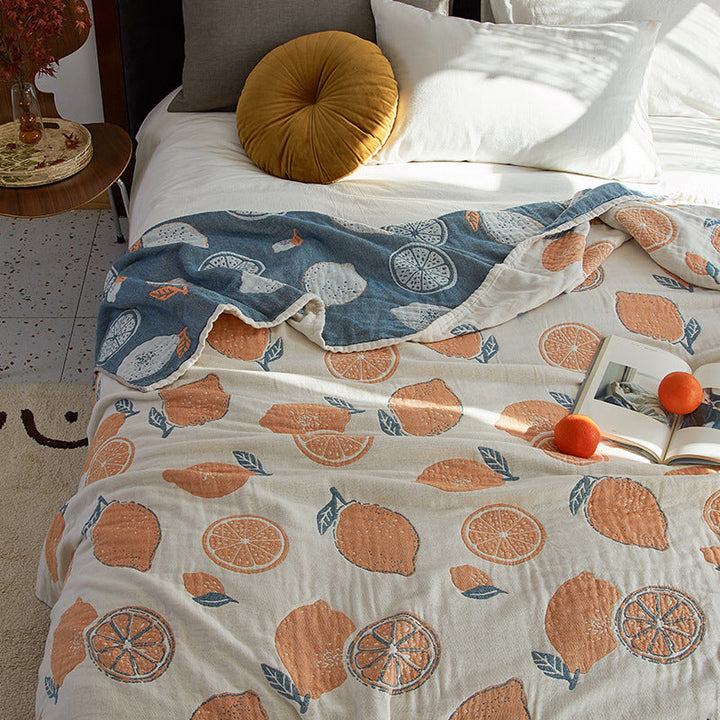 Santara Quilted Cotton Throw Blanket with Citrus Pattern – Reversible Boho Style for Cozy Home Decor 2
