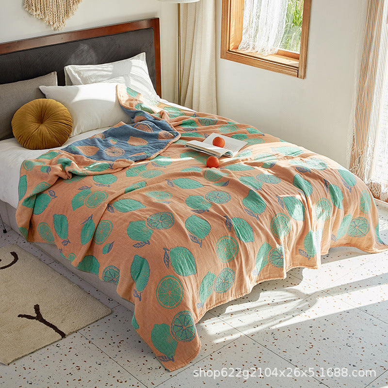 Santara Quilted Cotton Throw Blanket with Citrus Pattern – Reversible Boho Style for Cozy Home Decor 3