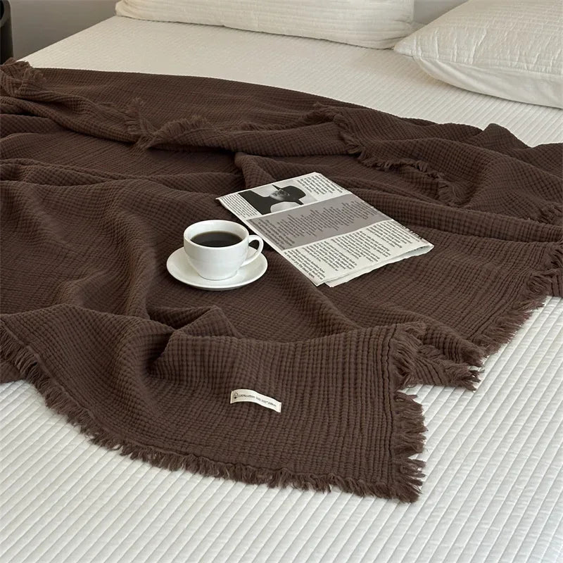 Soft Cotton Blanket with Tassels – Cozy Throw for Sofa or Bed 7
