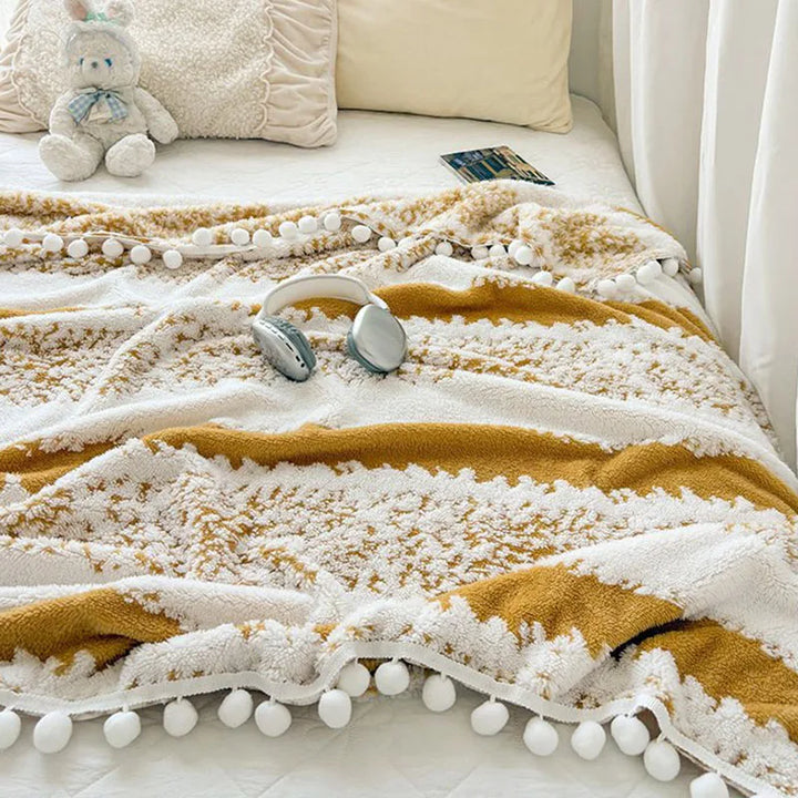 Soft Jacquard Blanket with Fluffy Ball Lace – Cozy Throw for Sofa or Bed 2