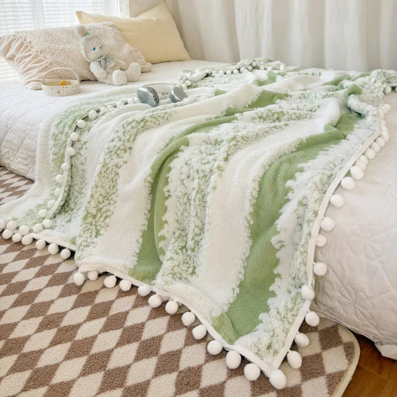 Soft Jacquard Blanket with Fluffy Ball Lace – Cozy Throw for Sofa or Bed 3