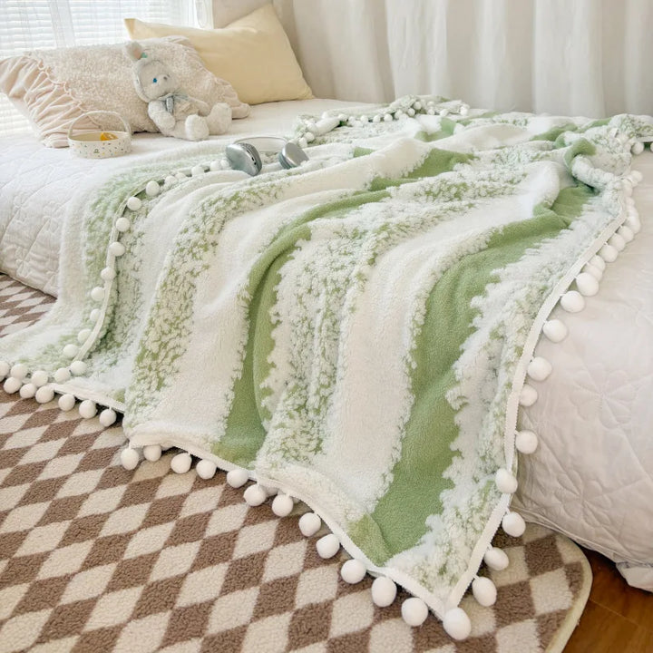 Soft Jacquard Blanket with Fluffy Ball Lace – Cozy Throw for Sofa or Bed 3