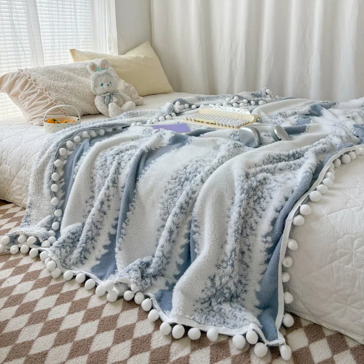 Soft Jacquard Blanket with Fluffy Ball Lace – Cozy Throw for Sofa or Bed 6
