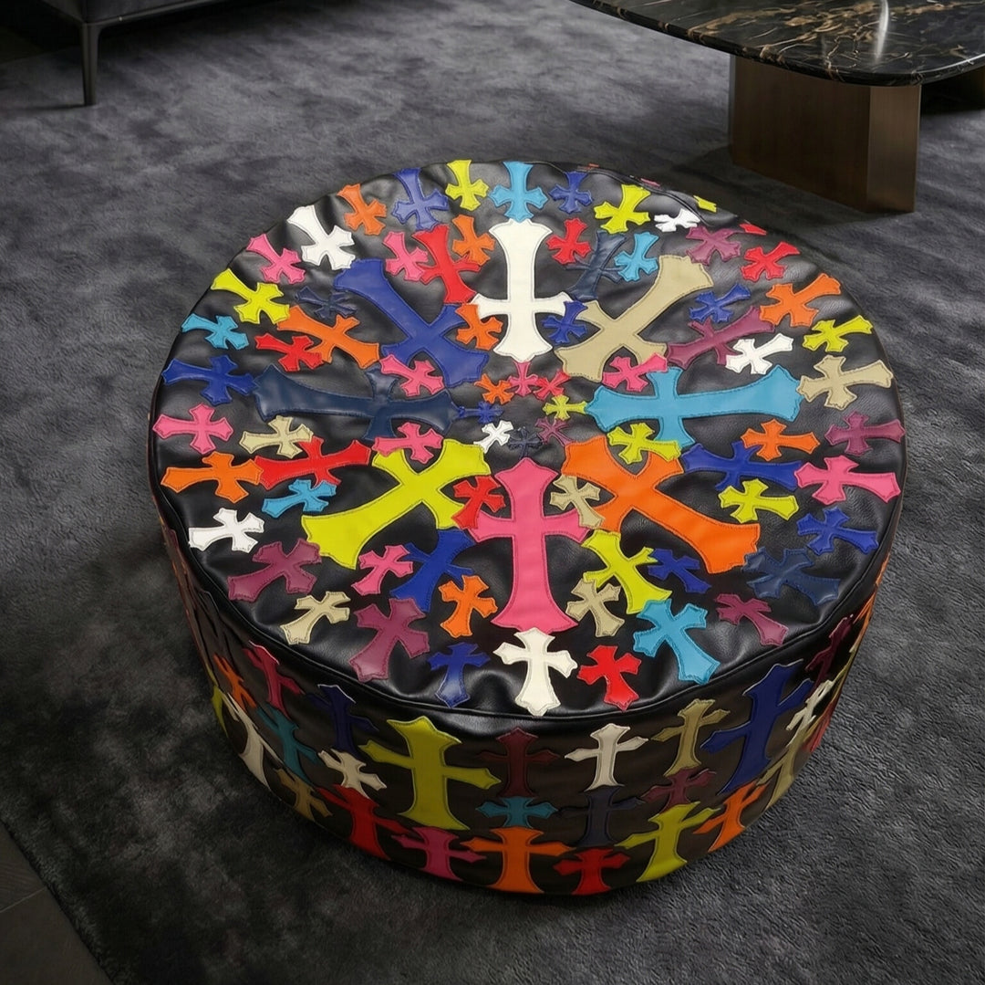 Sovereign Grand Ottoman: Handcrafted Gothic Cross Leather Pouf4