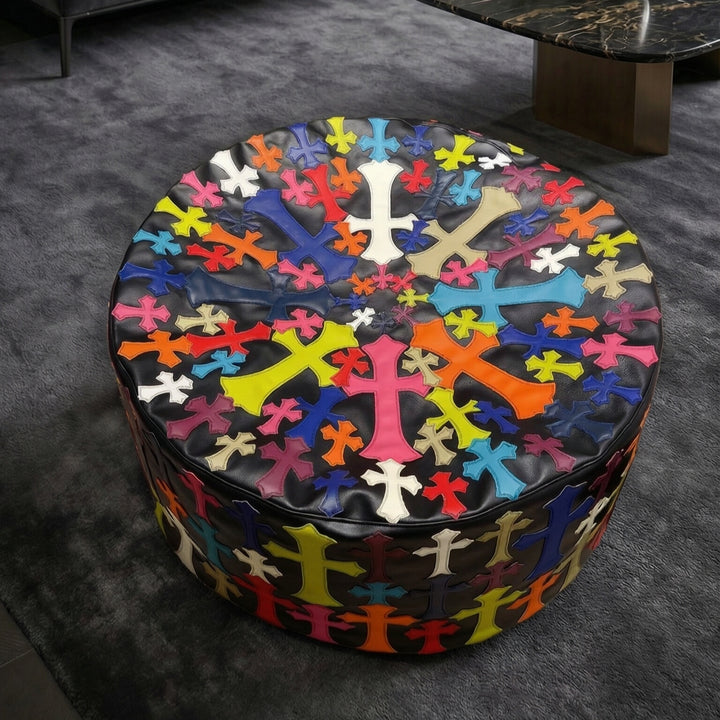 Sovereign Grand Ottoman: Handcrafted Gothic Cross Leather Pouf4