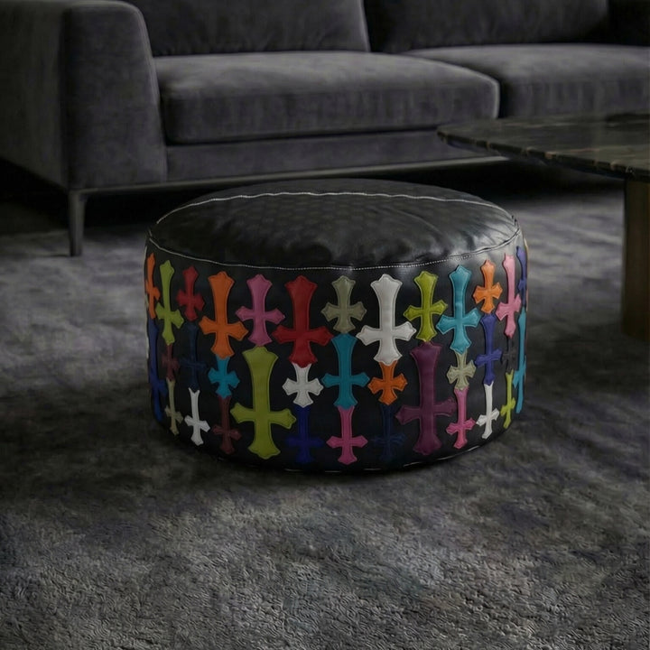 Sovereign Grand Ottoman: Handcrafted Gothic Cross Leather Pouf5