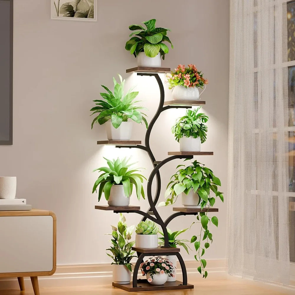 Tall Plant Stand with Grow Lights – Stylish Indoor Flower Display for Corner Spaces 0