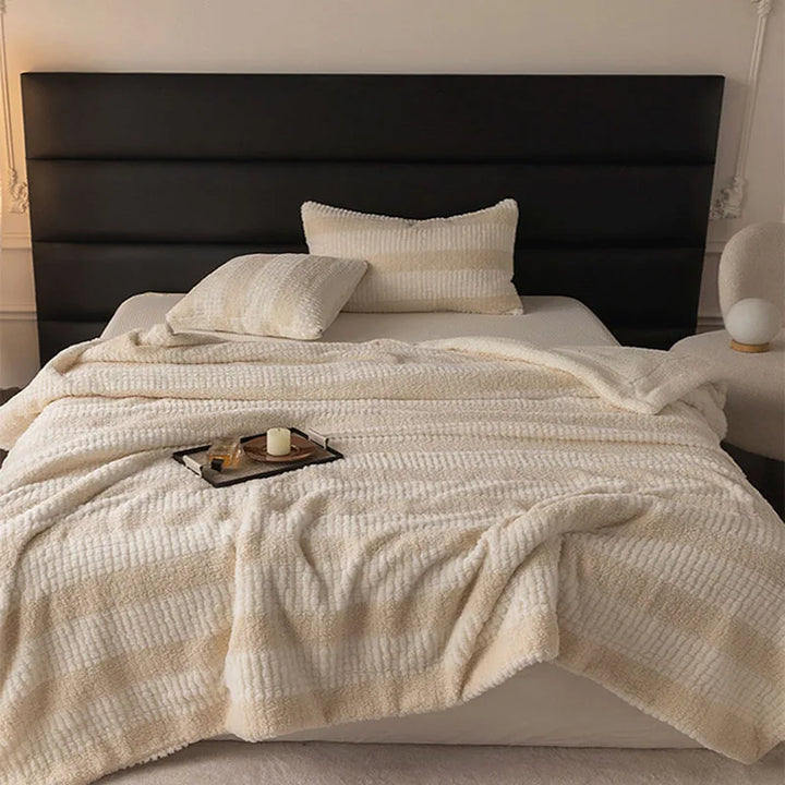 Thick Composite Lamb Wool Striped Blanket – Cozy and Skin-Friendly for All Seasons 0