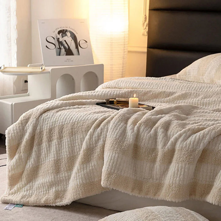 Thick Composite Lamb Wool Striped Blanket – Cozy and Skin-Friendly for All Seasons 3