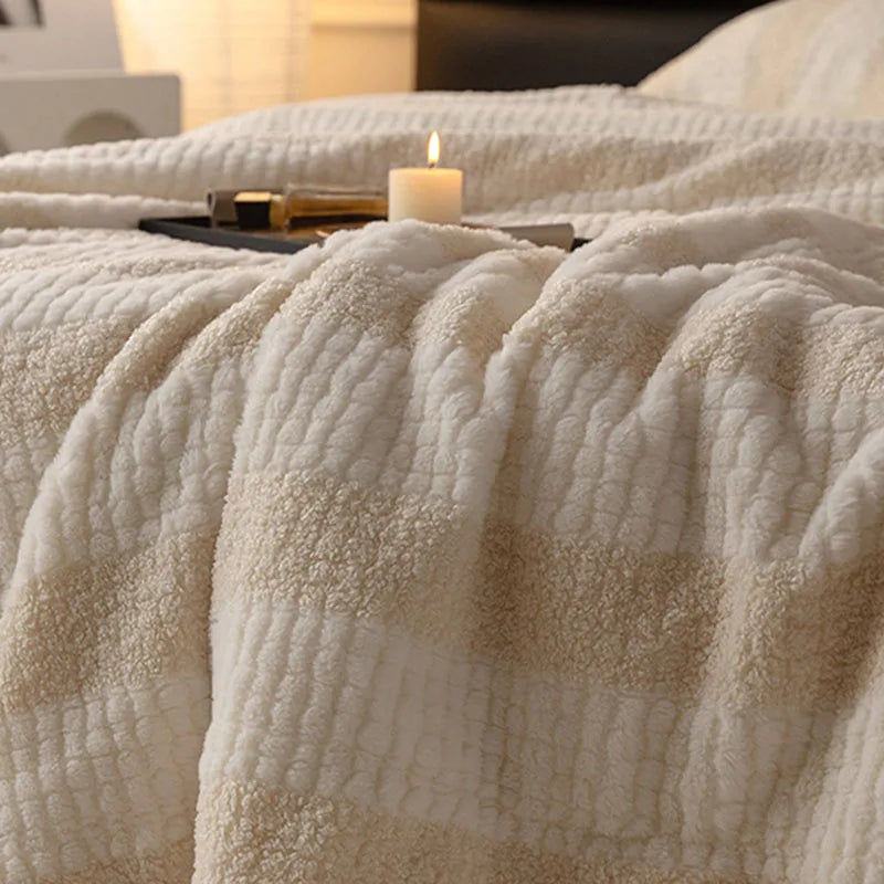 Thick Composite Lamb Wool Striped Blanket – Cozy and Skin-Friendly for All Seasons 4
