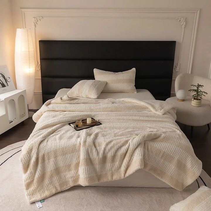 Thick Composite Lamb Wool Striped Blanket – Cozy and Skin-Friendly for All Seasons 7