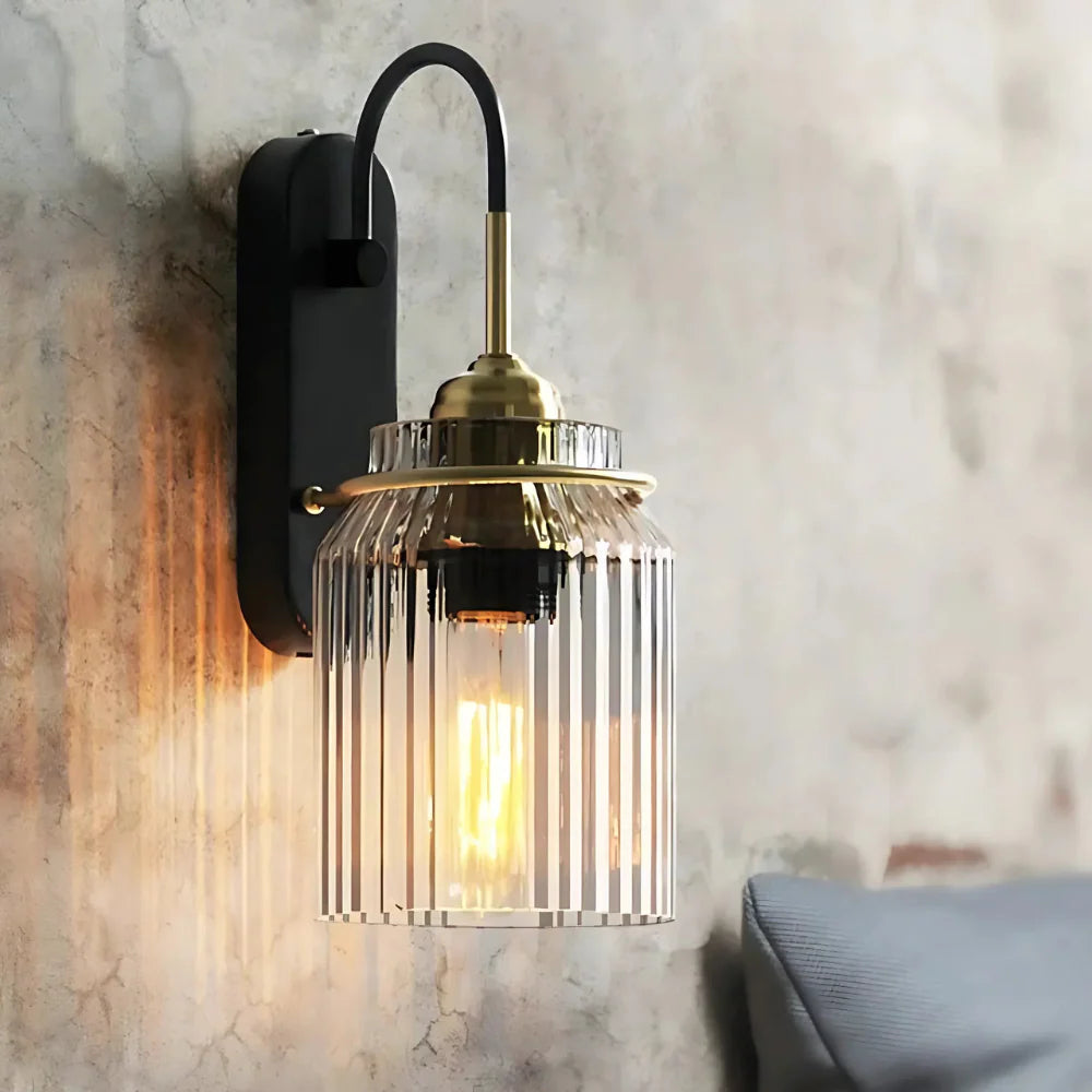 Vintage-Inspired Wall Sconce Lighting with Fluted Glass – Elegant Accent for Living Room or Bedroom 1