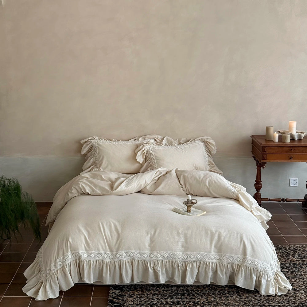 Vintage French Bedding Set with Linen Duvet Cover – Luxurious 4-Piece Set for Queen or King Size Beds 2