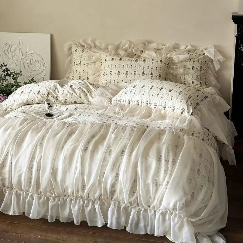 Vintage French Cotton Bedding Set – Elegant Duvet Cover and Sheet Set for Queen or King Size 0