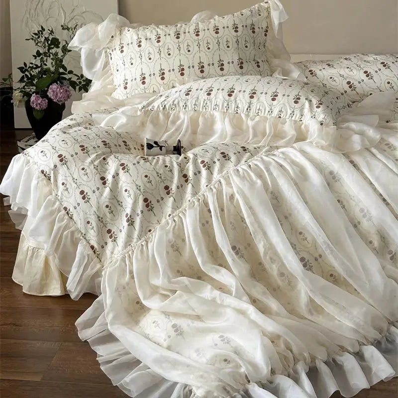 Vintage French Cotton Bedding Set – Elegant Duvet Cover and Sheet Set for Queen or King Size 1