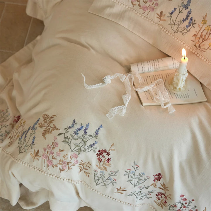 Vintage French Floral Embroidery Bedding Set – Luxurious Cotton-Linen Duvet Covers for Elegant Bedrooms 4