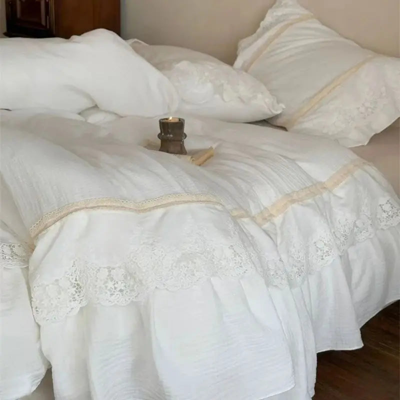 Vintage French Lace Ruffle Bedding Set – 100% Cotton Duvet Cover with Sheets for Cozy Bedroom Decor 2