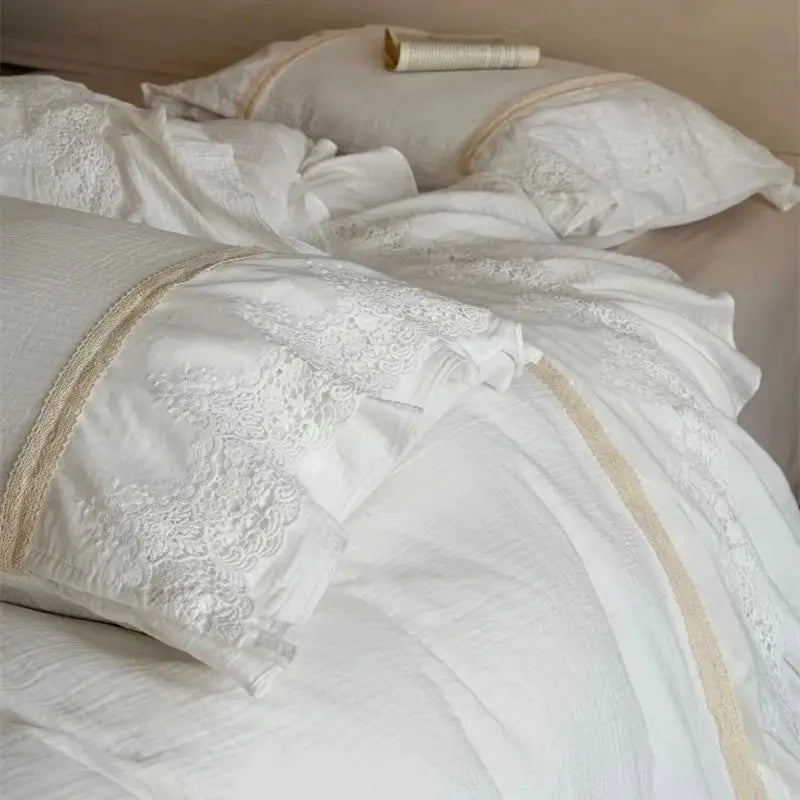 Vintage French Lace Ruffle Bedding Set – 100% Cotton Duvet Cover with Sheets for Cozy Bedroom Decor 3