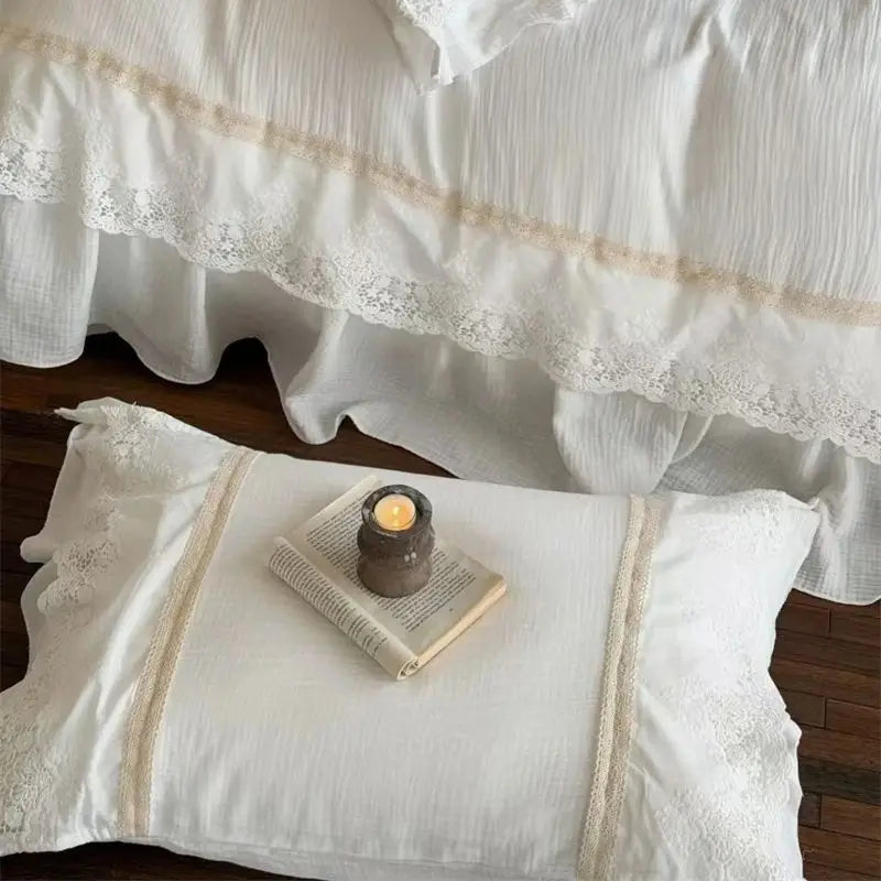 Vintage French Lace Ruffle Bedding Set – 100% Cotton Duvet Cover with Sheets for Cozy Bedroom Decor 4
