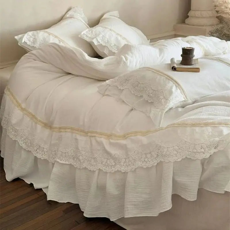 Vintage French Lace Ruffle Bedding Set – 100% Cotton Duvet Cover with Sheets for Cozy Bedroom Decor 5