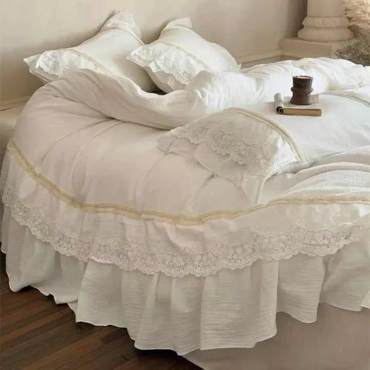 Vintage French Lace Ruffle Bedding Set – 100% Cotton Duvet Cover with Sheets for Cozy Bedroom Decor 5