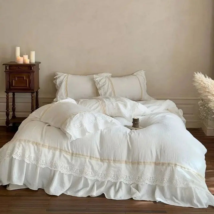 Vintage French Lace Ruffle Bedding Set – 100% Cotton Duvet Cover with Sheets for Cozy Bedroom Decor 6