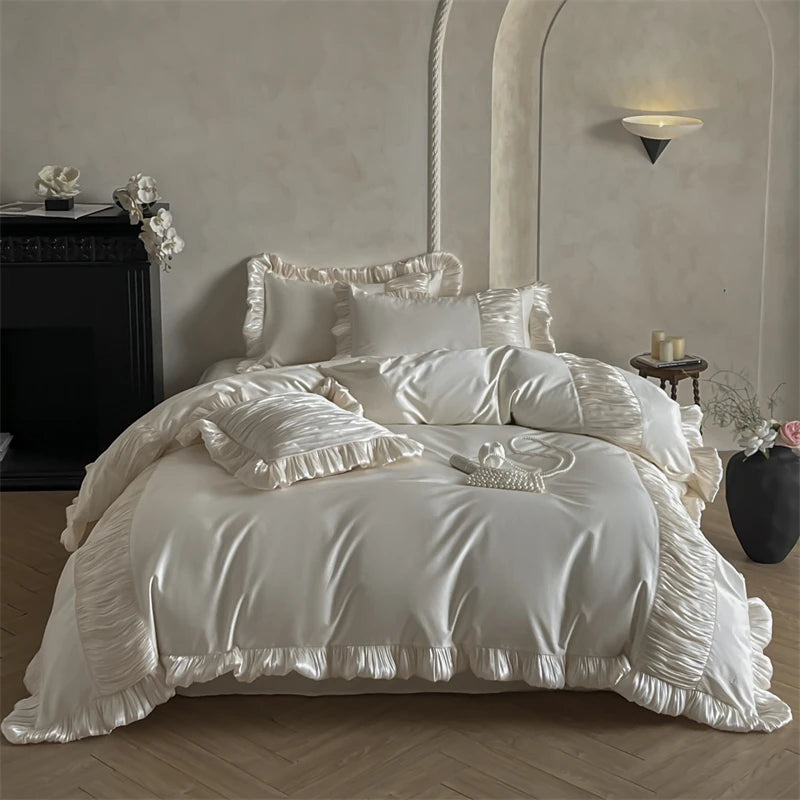 Vintage French Romantic Washed Cotton Bedding Set – Elegant Duvet Covers with Lace Ruffles for Bedroom Decor 2