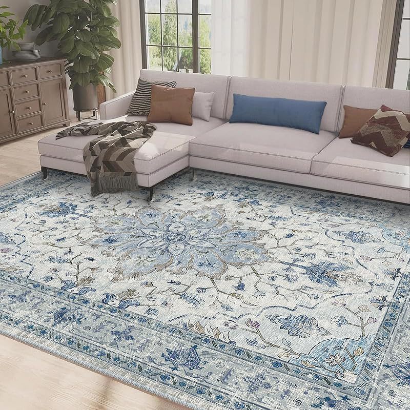 Vintage Persian Style Washable Area Rug – Elegant Design for Living Room or Bedroom 0