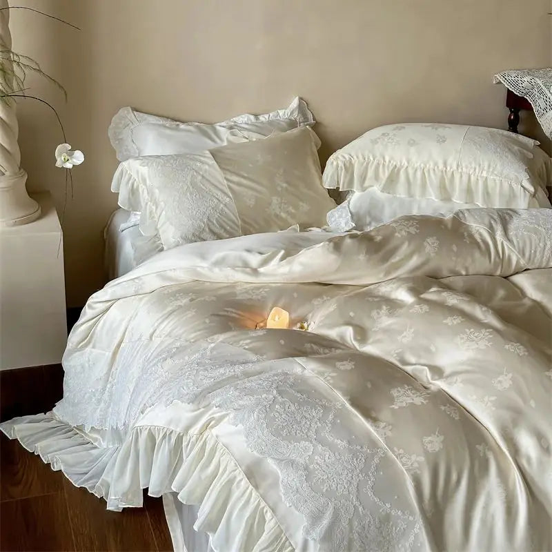 Vintage Rose Jacquard Bedding Set – Elegant Duvet Cover and Pillowcases for Romantic Bedroom Decor 0