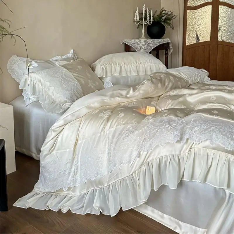 Vintage Rose Jacquard Bedding Set – Elegant Duvet Cover and Pillowcases for Romantic Bedroom Decor 1