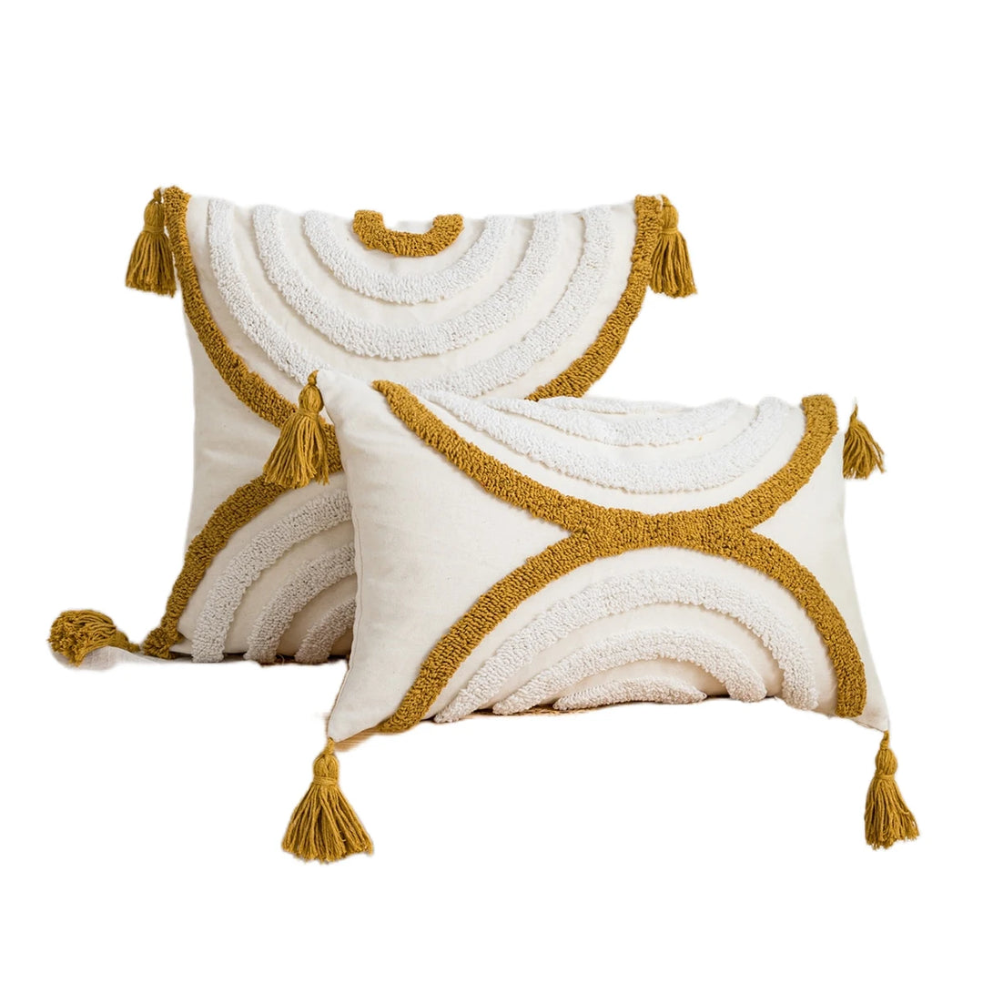 Yellow Geometric Arc Pattern Pillow Cover – Bohemian Decor for Living Room or Bedroom 3