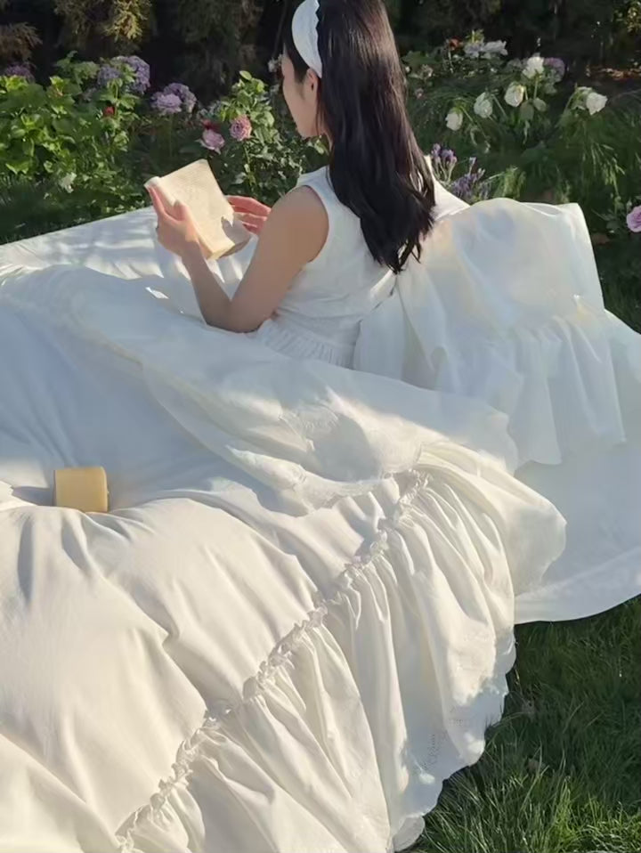 100% Cotton Pleated Ruffles Bedding Set – Elegant Duvet Cover and Sheet Set for Queen or King Size