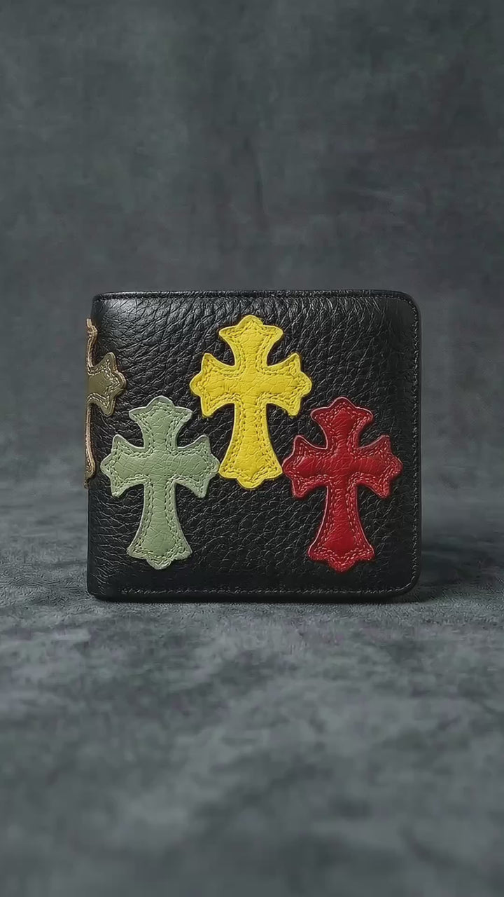 Rebel Heirloom Wallet: Handcrafted Gothic Cross Leather Billfold