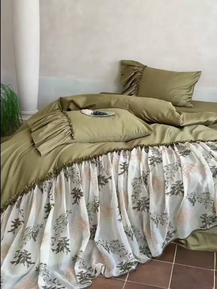 Luxurious 600TC Egyptian Cotton Bedding Set with Lace Ruffles – Elegant Duvet Covers and Sheets for Bedroom