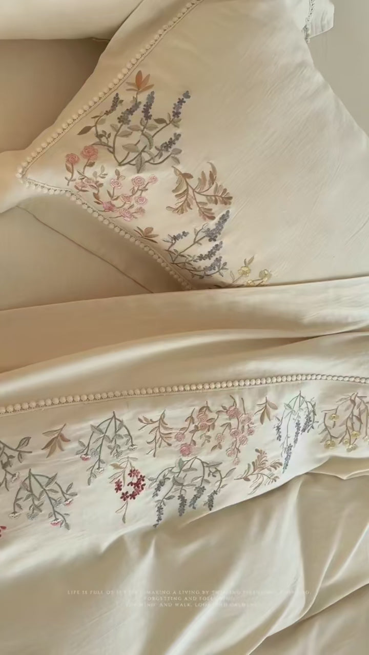 Vintage French Floral Embroidery Bedding Set – Luxurious Cotton-Linen Duvet Covers for Elegant Bedrooms