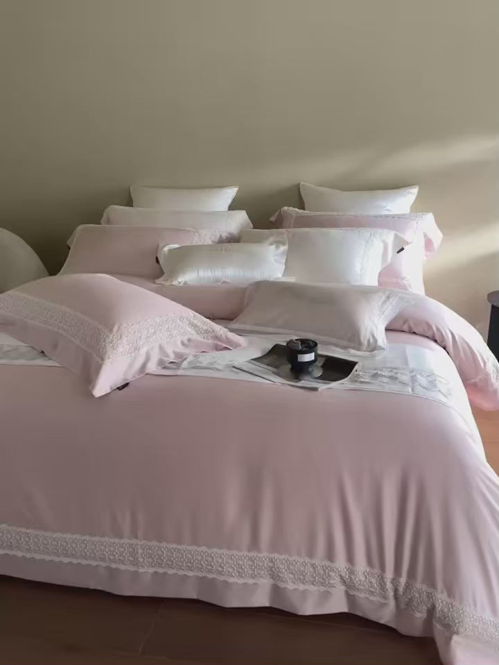 Luxury Lyocell Cotton Bedding Set with Lace Edge – Soft Duvet Covers for Elegant Bedroom Decor