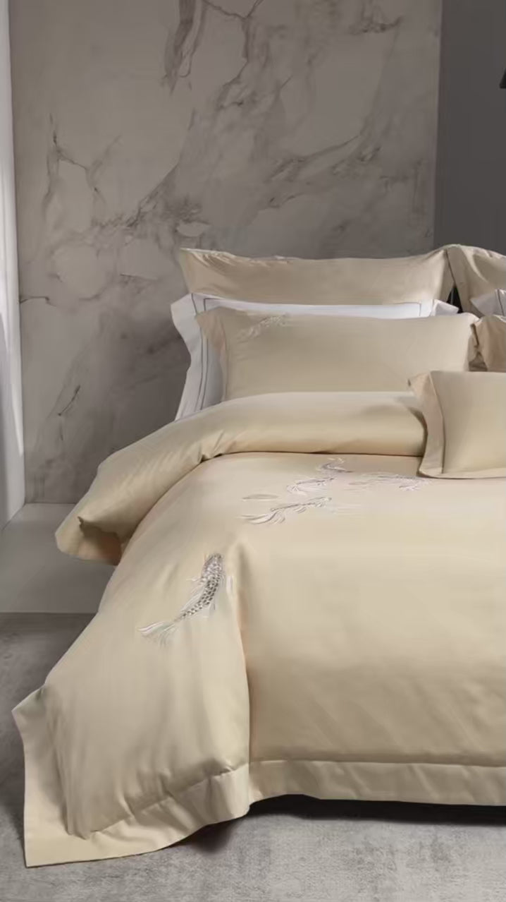 Koi Embroidery Bedding Set – Luxurious Duvet Covers and Sheets for Elegant Bedrooms